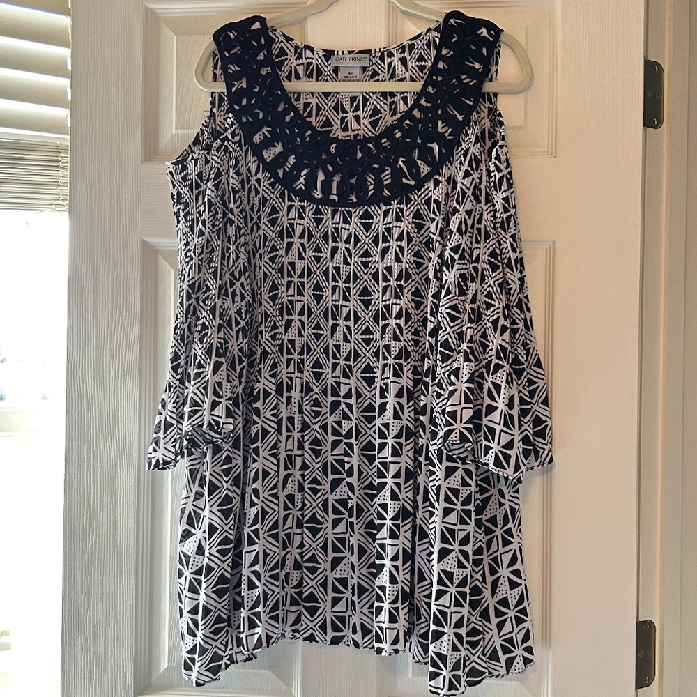 Catherine's 3x Pleated Open Shoulder Blouse